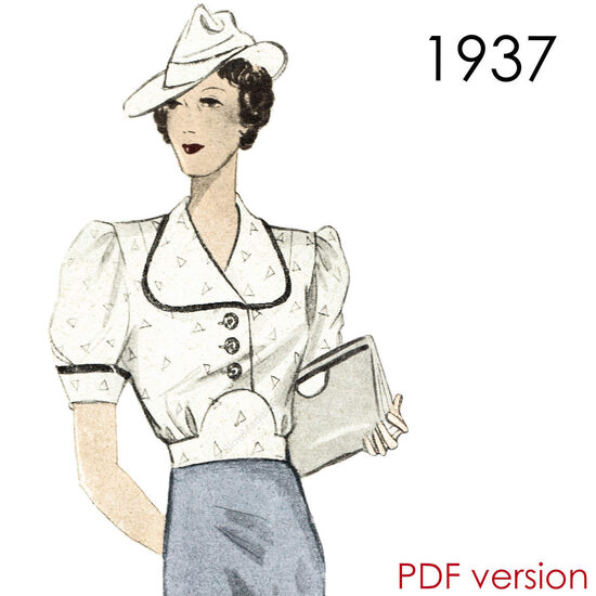 1937 Blouse. Busts 90 and 102 cm (35" and 40"). PDF pattern.